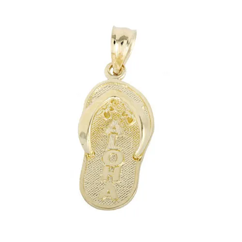 14K Yellow Gold Slipper (Flip Flop) ALOHA Pendant (Chain Sold Separately)