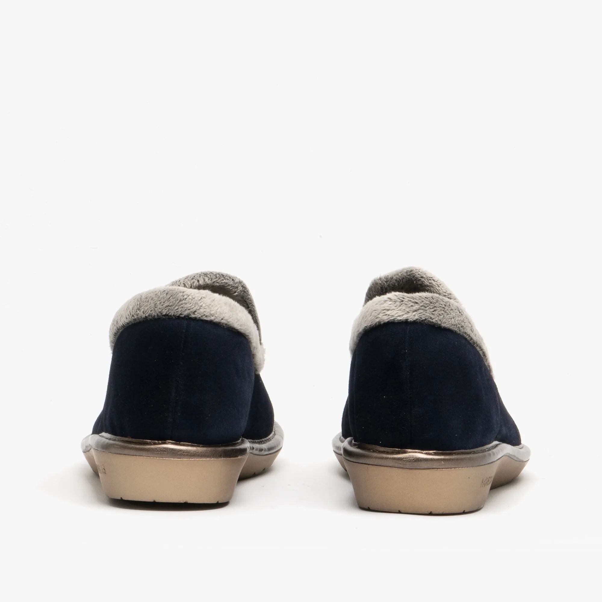 305 (AFELPADO) Ladies Suede Full Slippers Marine Blue