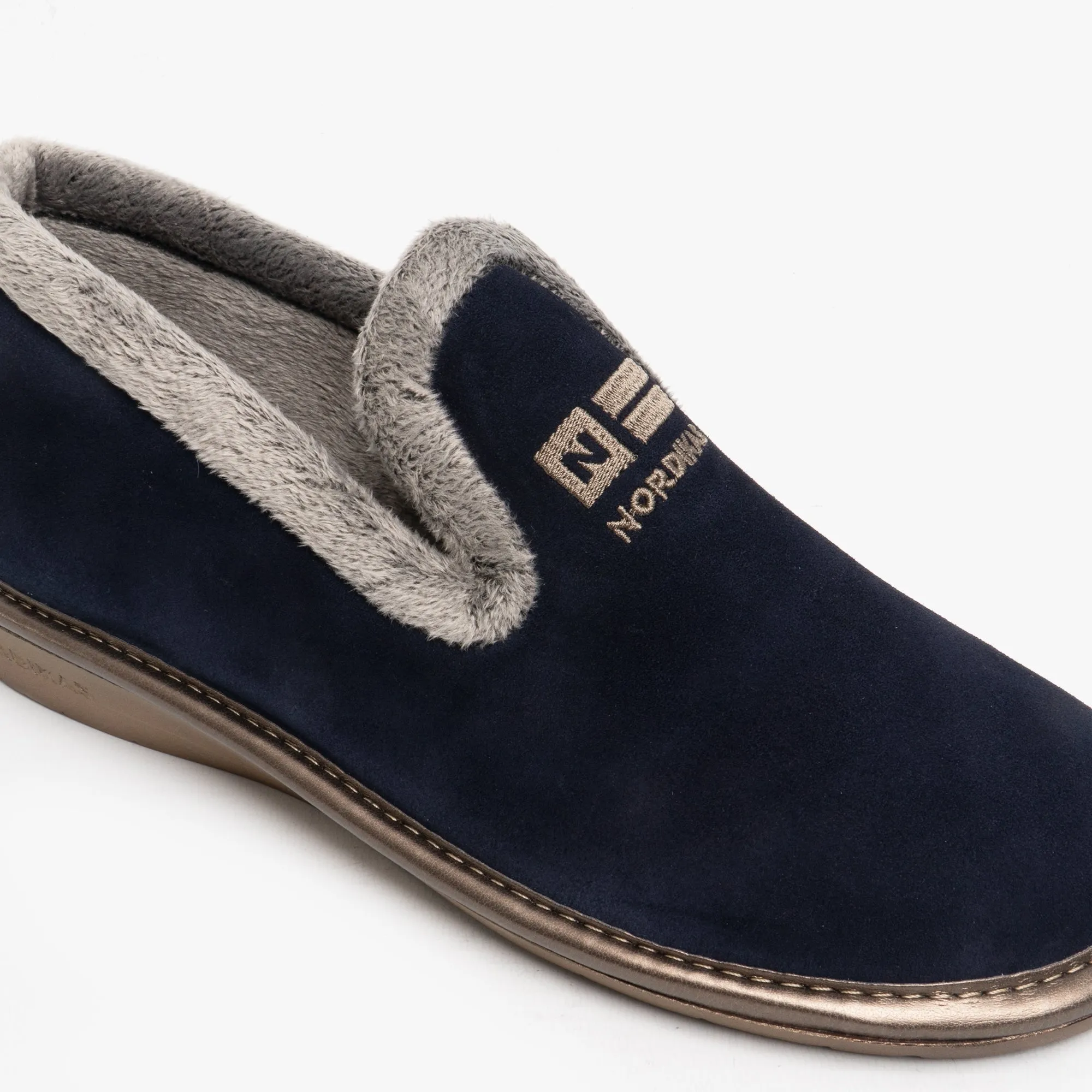 305 (AFELPADO) Ladies Suede Full Slippers Marine Blue