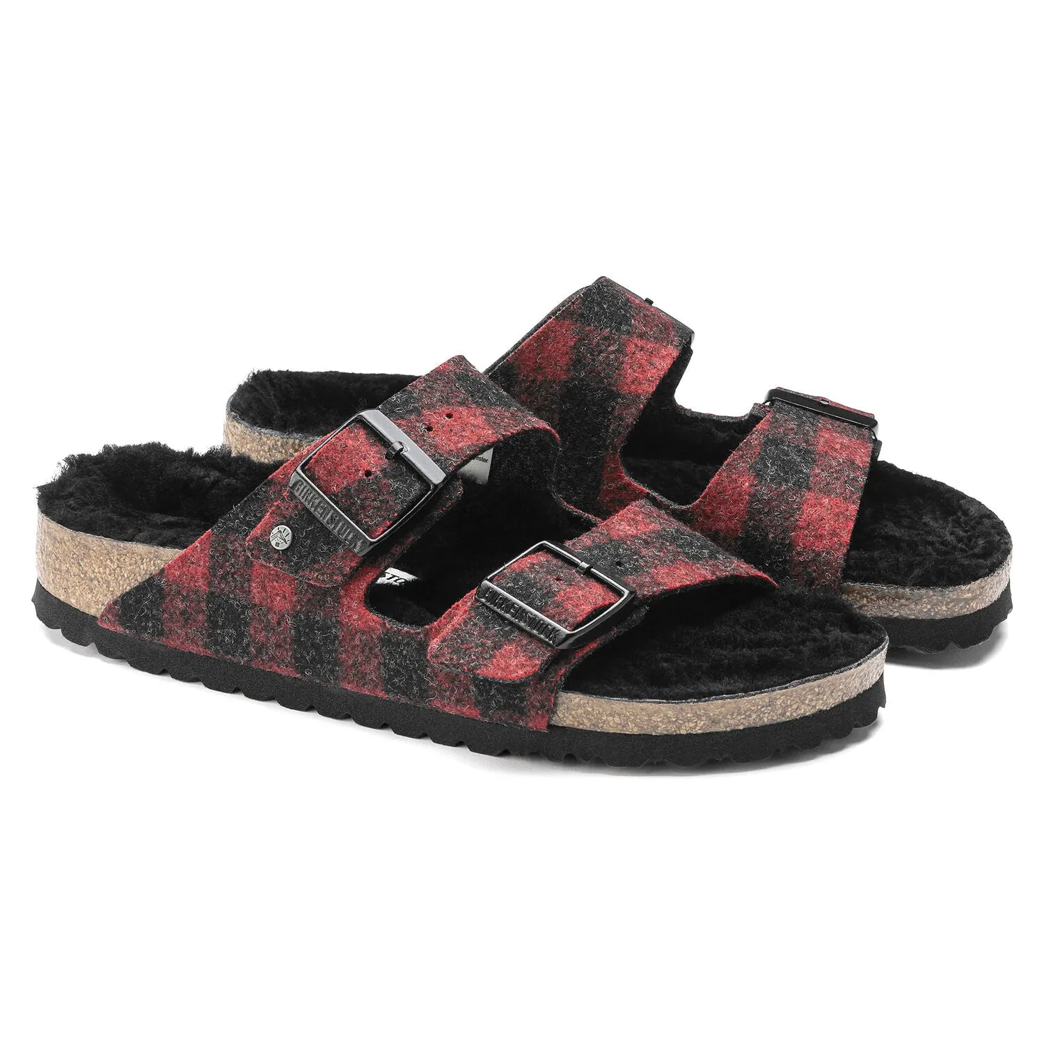 Adult Arizona Shearling Wool Felt Slipper - Red Plaid