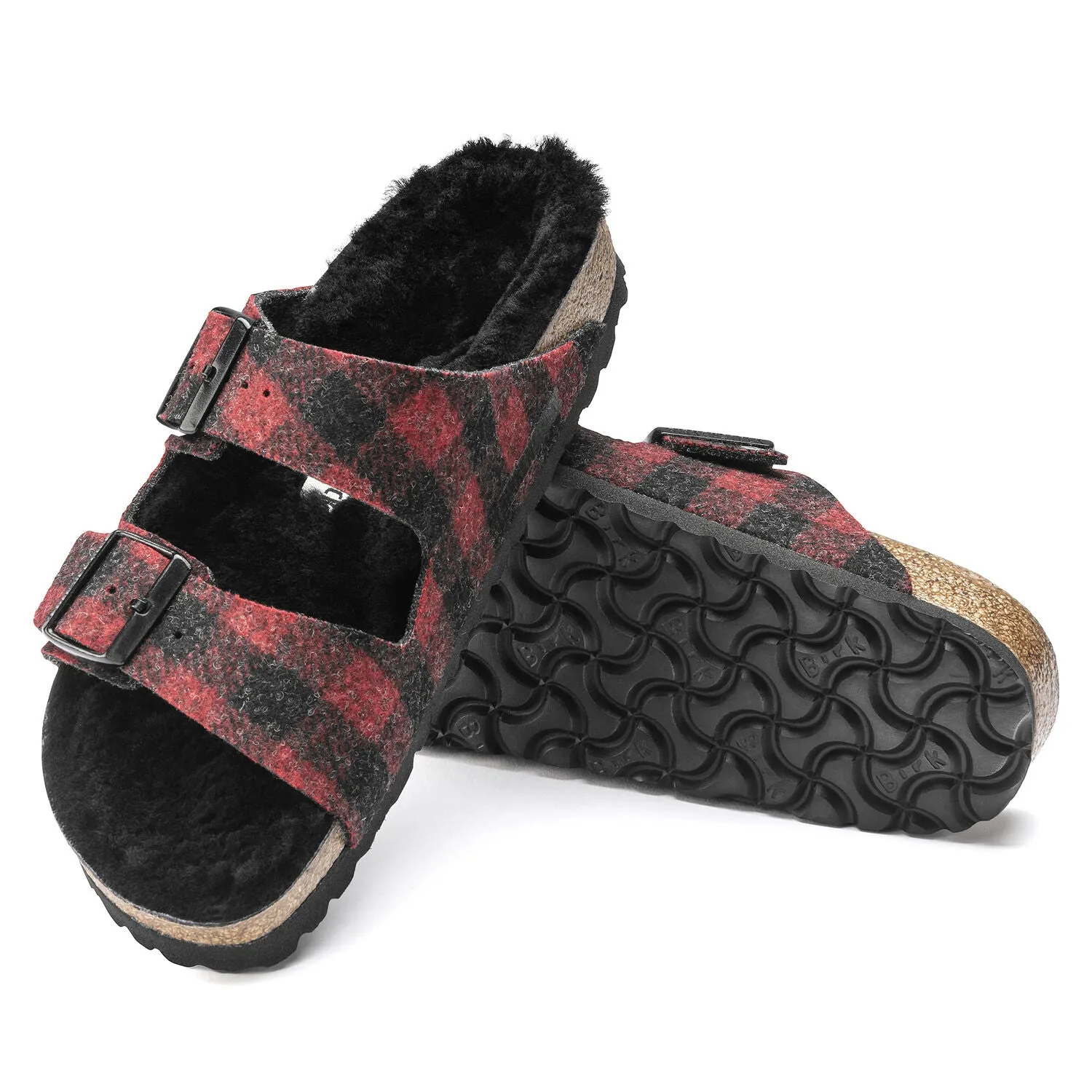 Adult Arizona Shearling Wool Felt Slipper - Red Plaid