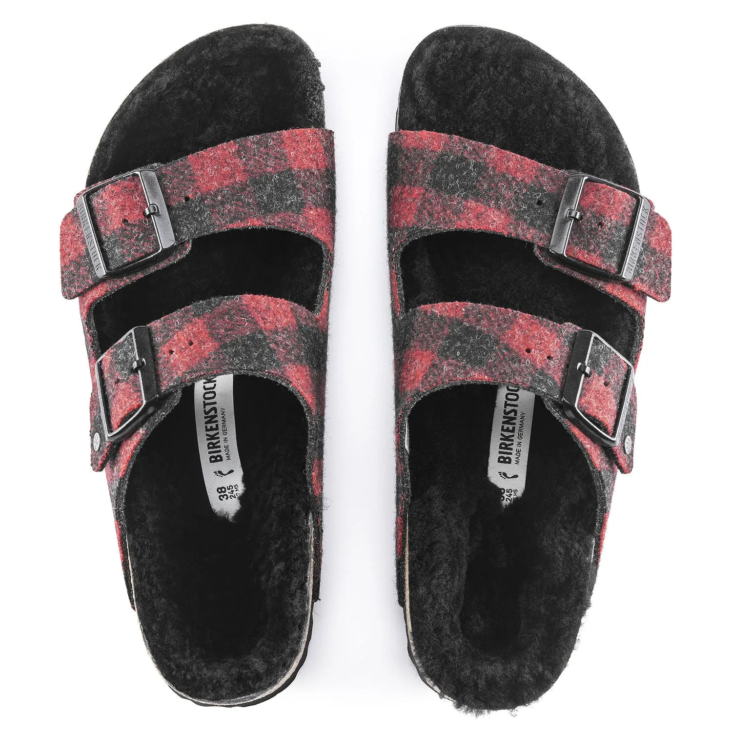 Adult Arizona Shearling Wool Felt Slipper - Red Plaid