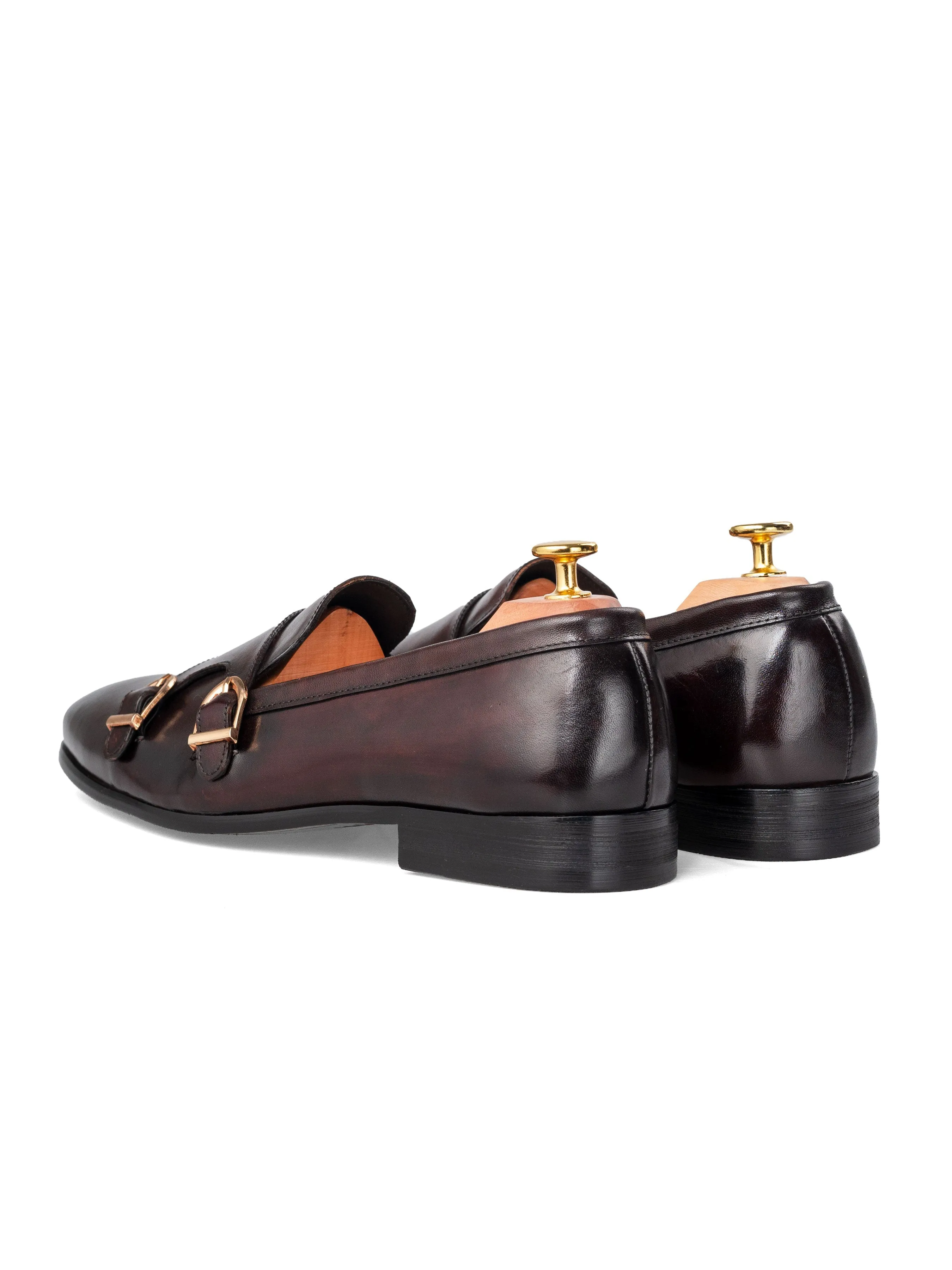 Alfeo Loafer Slipper - Dark Brown Double Monk Strap (Hand Painted Patina)