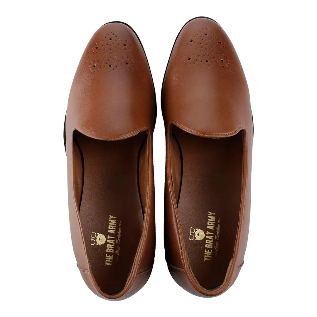 Assisi Timeless Medallion Toe Tan Slipper Shoes