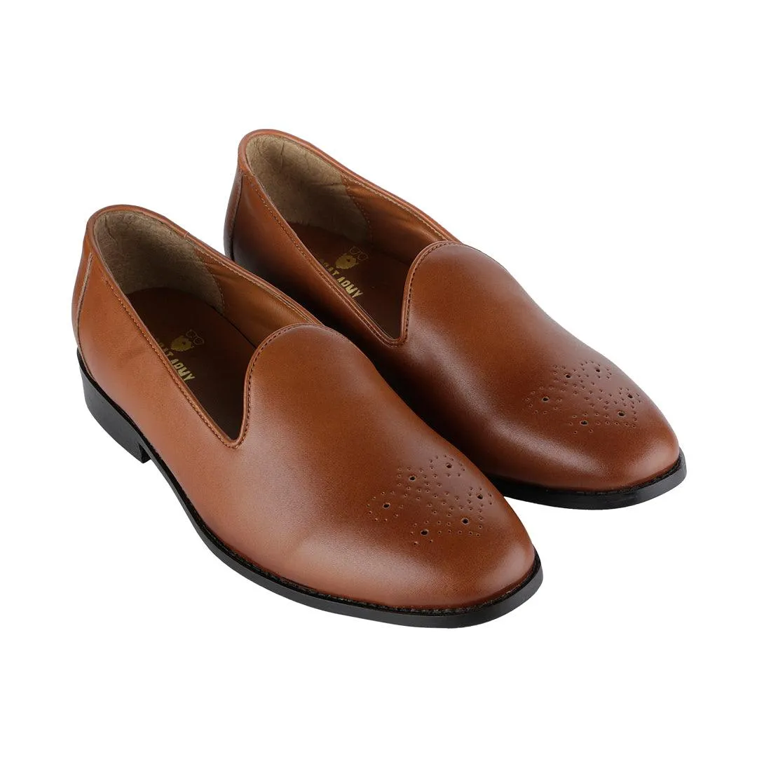 Assisi Timeless Medallion Toe Tan Slipper Shoes