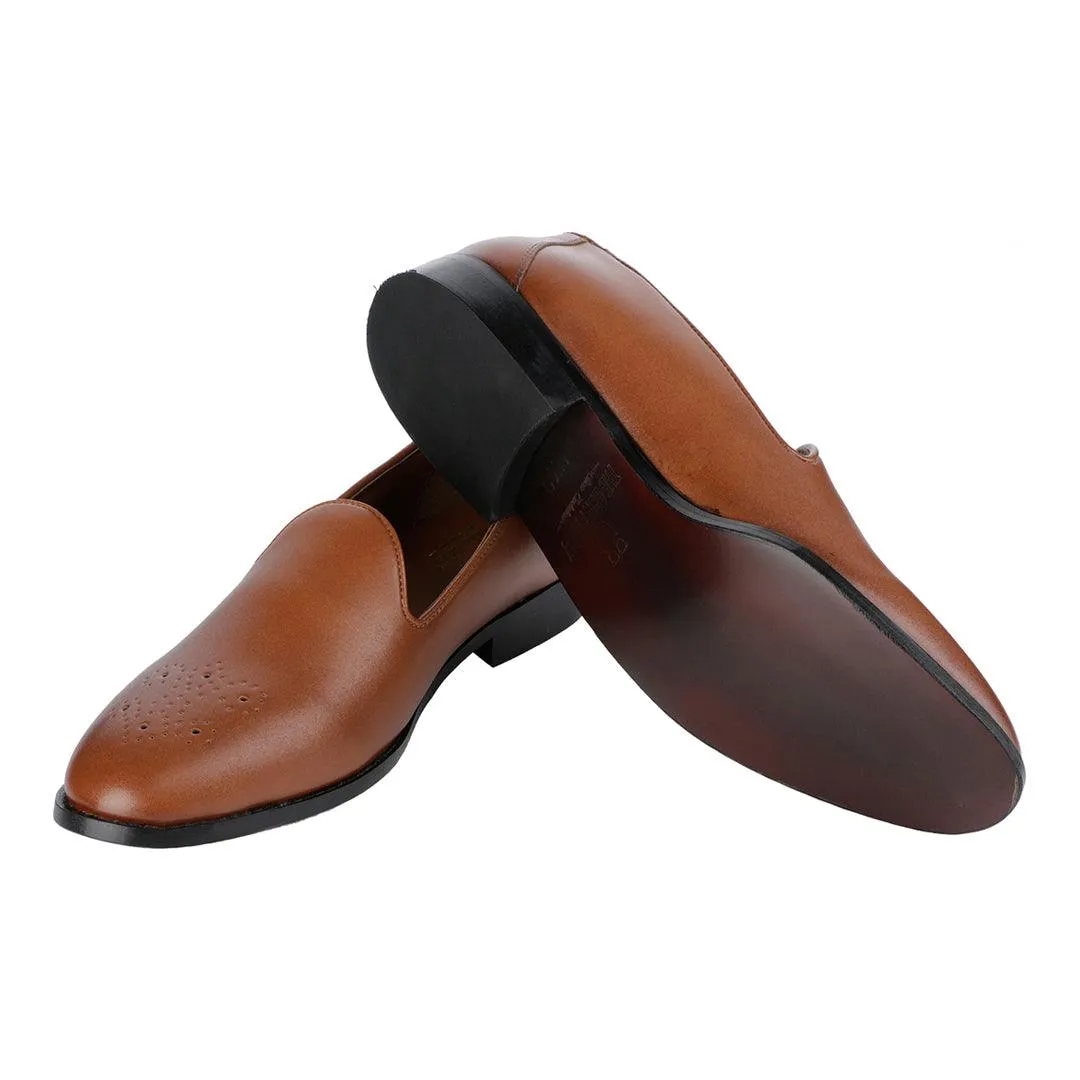 Assisi Timeless Medallion Toe Tan Slipper Shoes