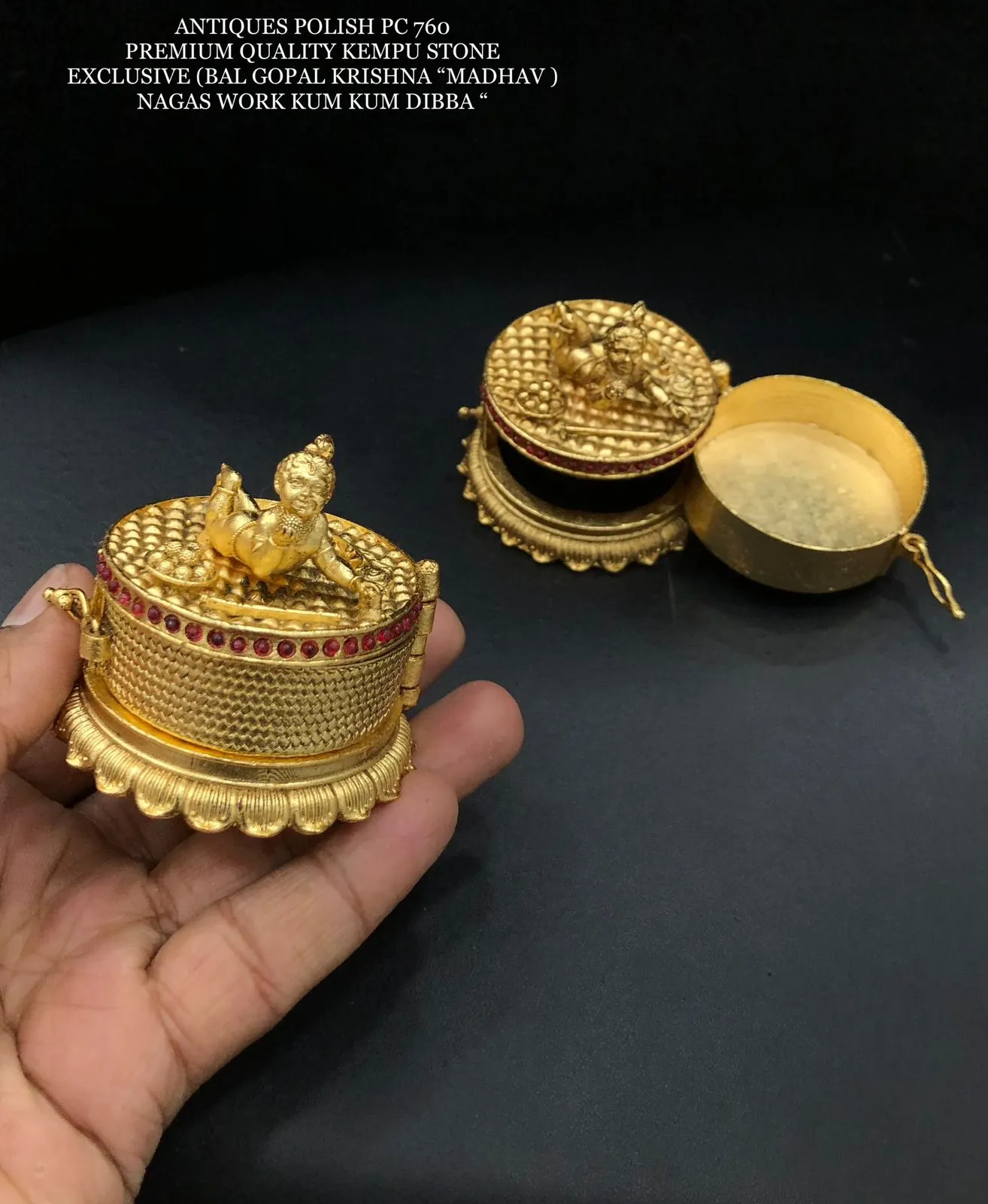 Bal Gopal Antique Gold Finish Cute Sindoor Dabbi for Women - SAY001BGL