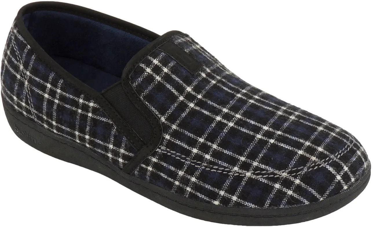 Biotime Men's Myles Navy Blue Plaid Slipper