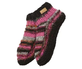 Black and pink Wool Booties, Wool Slippers, Fleece Lined