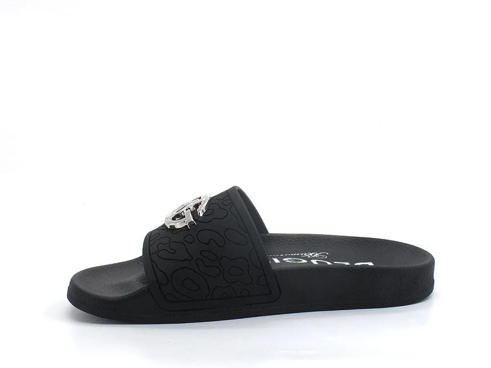 BLUGIRL Blumarine Chic 1 Ciabatta Slipper Logo Black Nero Silver 6A2501EX028