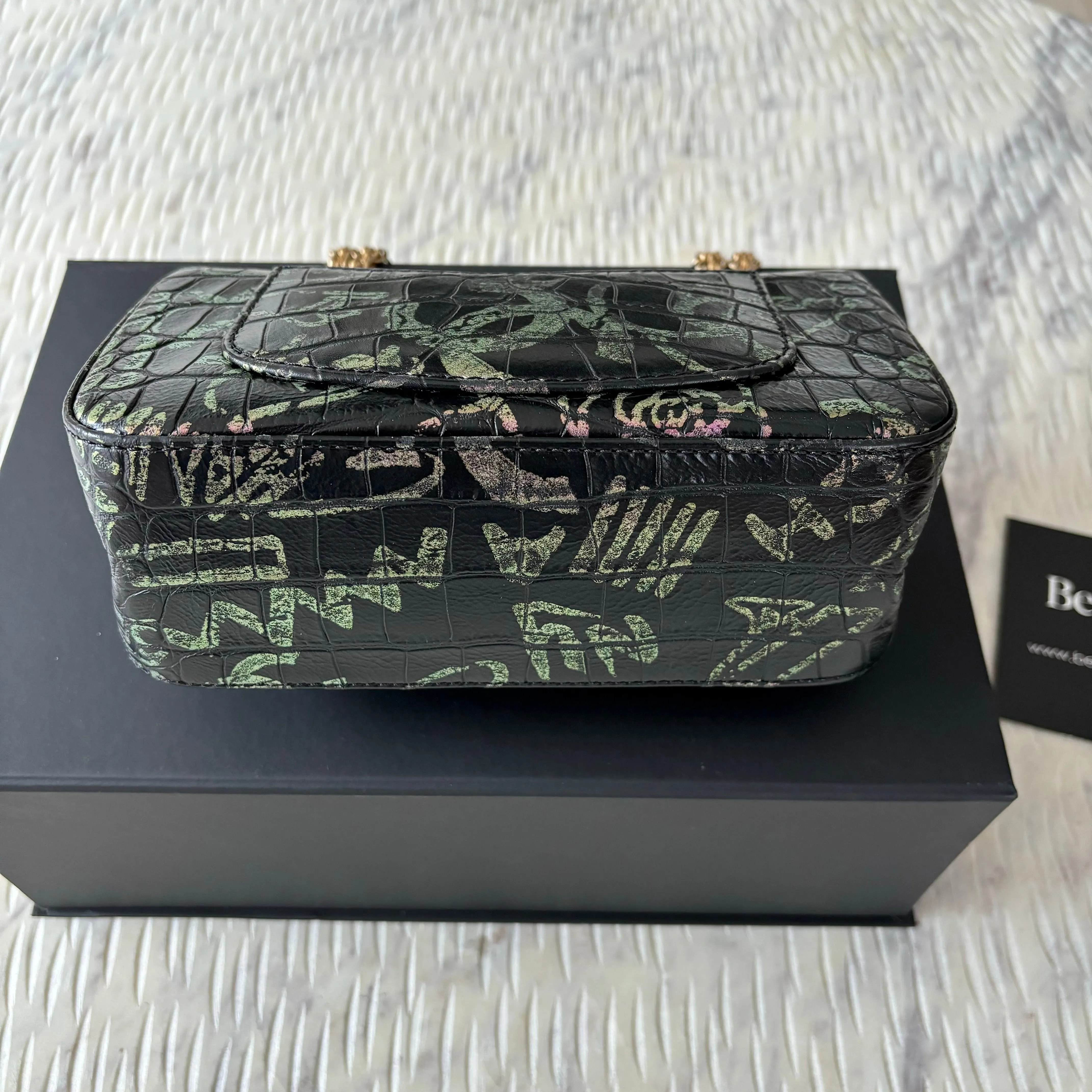 CHANEL Calfskin Crocodile Embossed Graffiti 2.55 Mini Cocodile Reissue Flap Black Pink Green