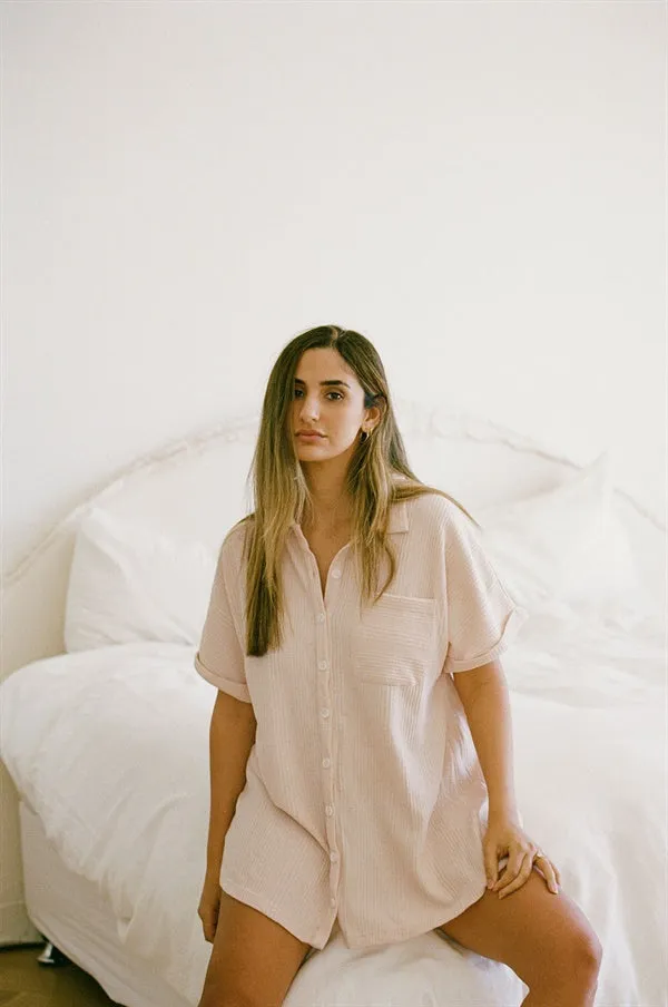 Cosy PJ Shirt Dress - Musk