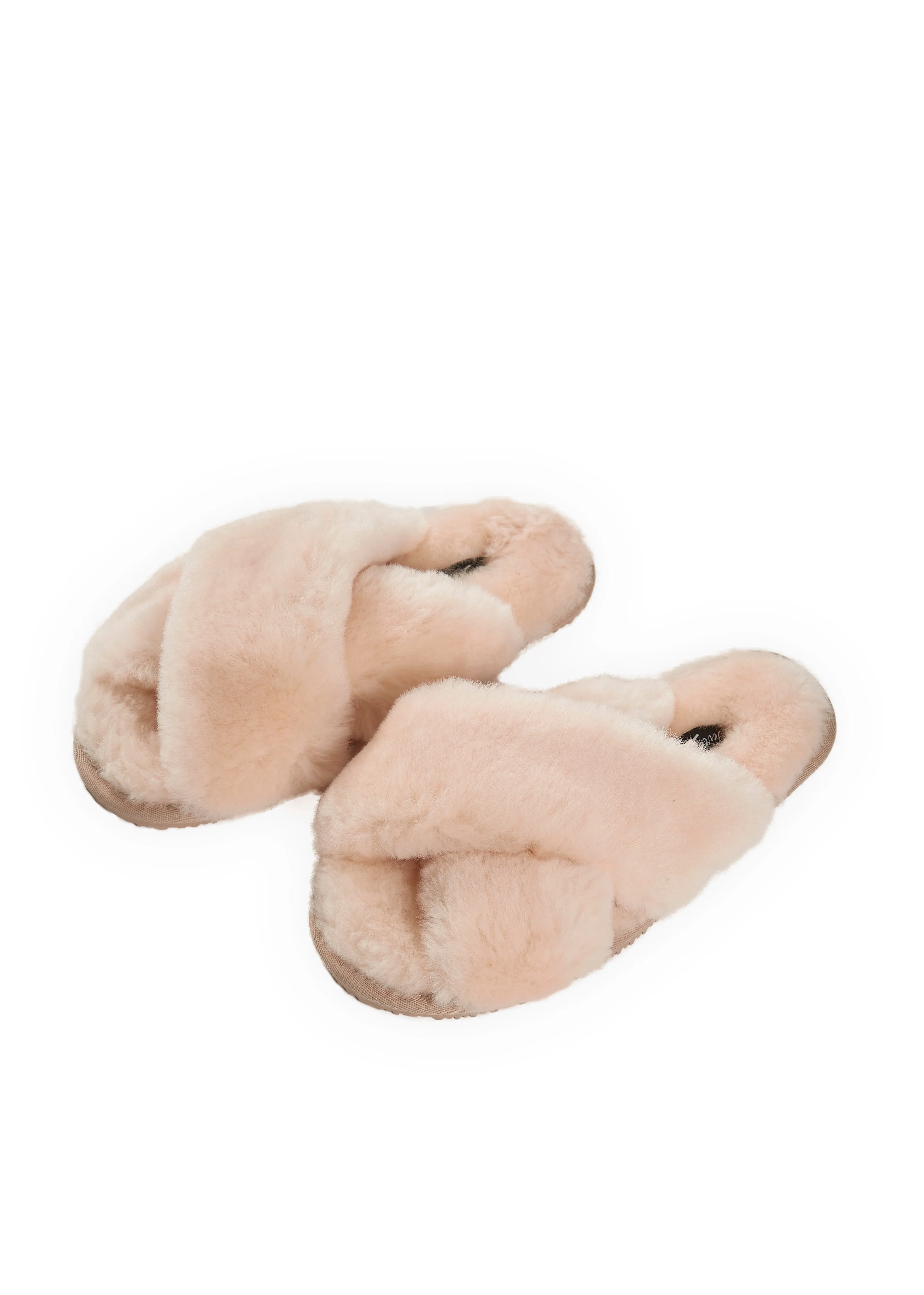 Cream Deep Criss Cross Sheepskin Slippers