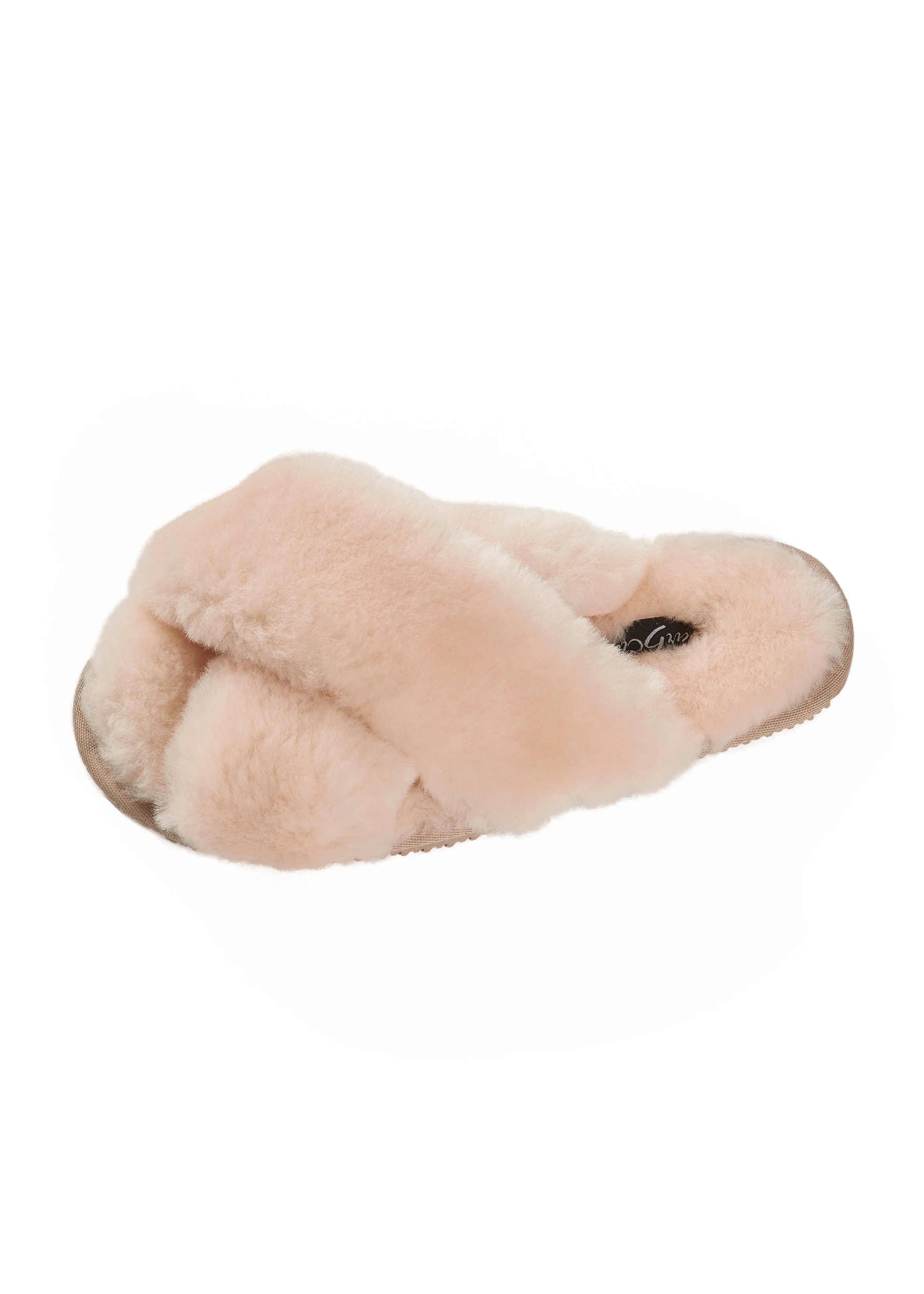 Cream Deep Criss Cross Sheepskin Slippers