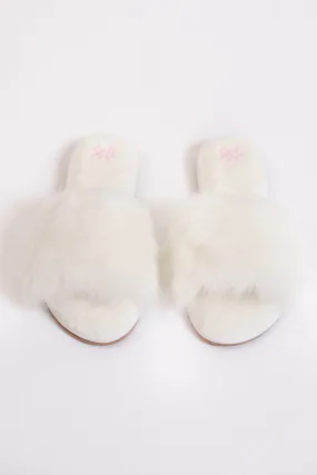 Faux Fur White Slippers