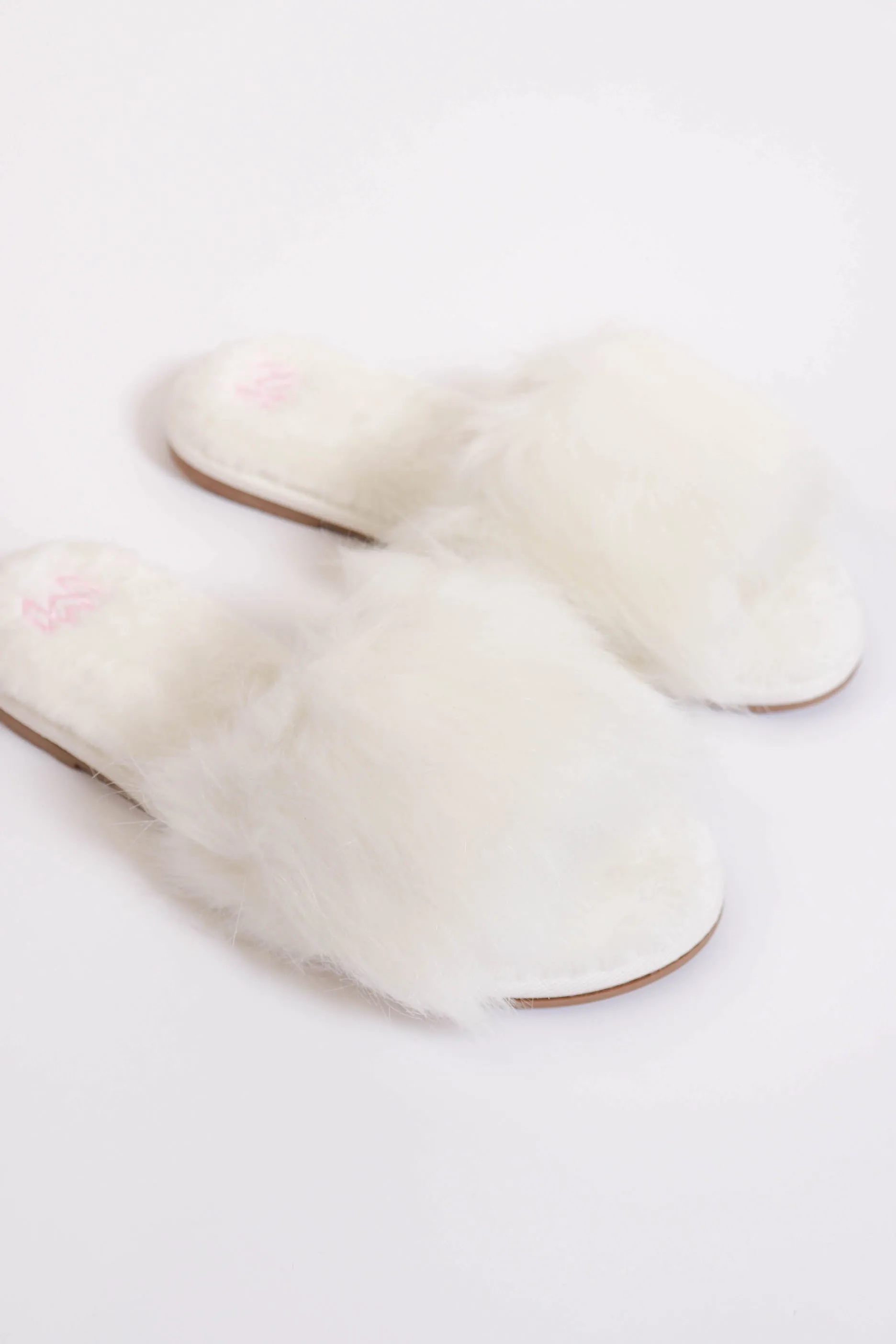 Faux Fur White Slippers