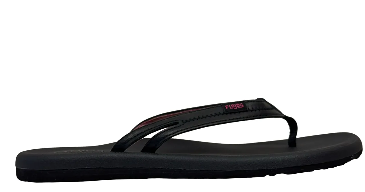 Flojos Women's Black Slippers With A Touch Of Pink