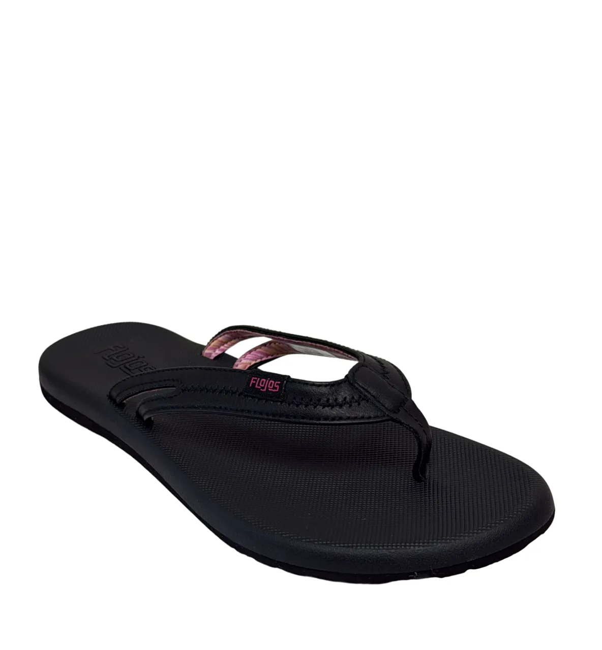 Flojos Women's Black Slippers With A Touch Of Pink