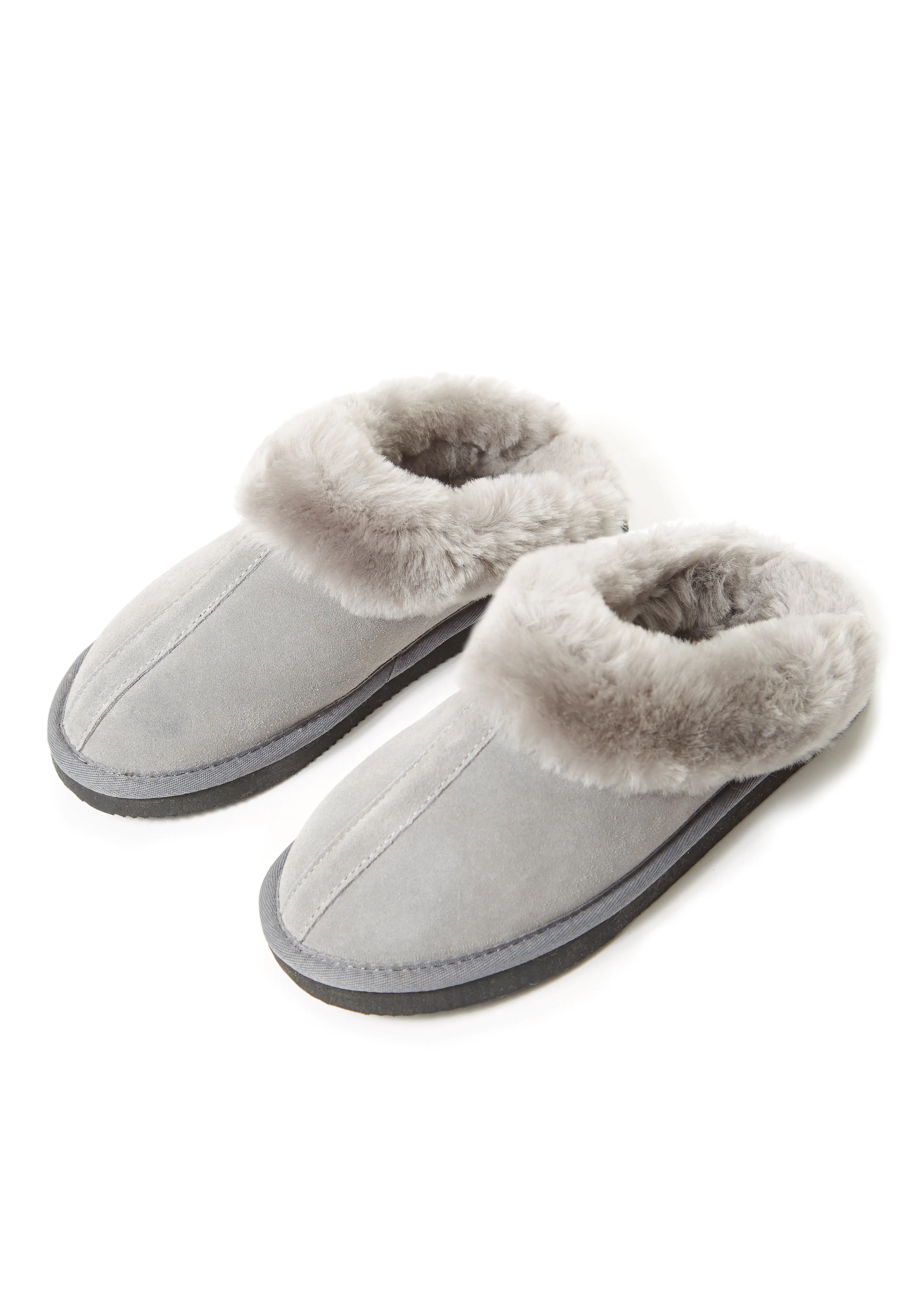 Grey on Grey Luxury Sheepskin Wedge Slippers