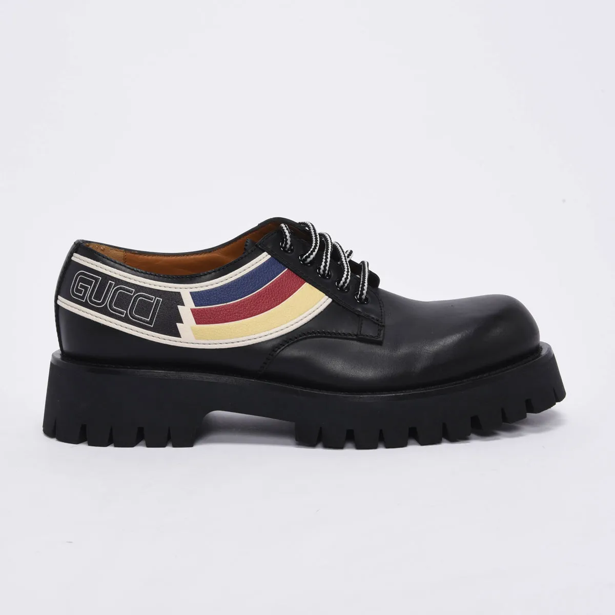 Gucci Black Leather Sylvie Web Lace-Up Shoes 7.5