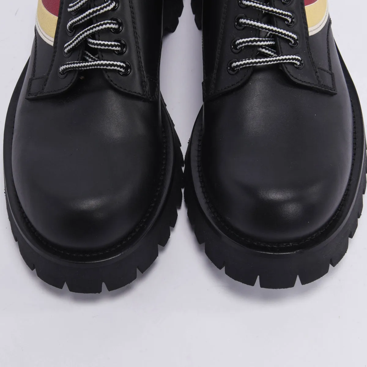 Gucci Black Leather Sylvie Web Lace-Up Shoes 7.5