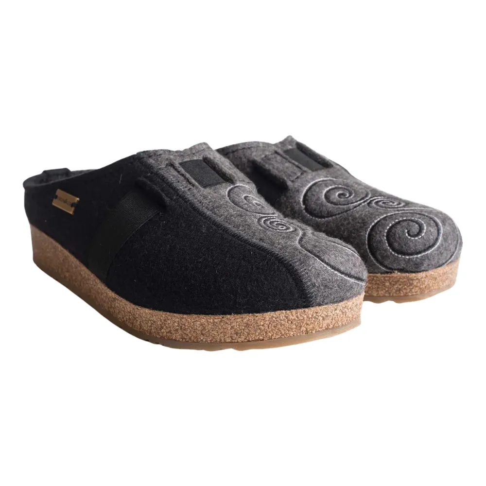 Haflinger Magic Black/Grey Wool Slipper (Women's)