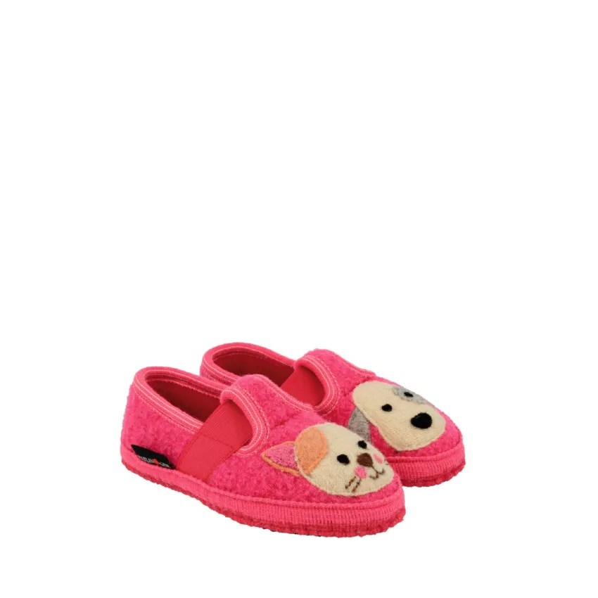 HAFLINGER PANTOFOLA SLIPPER PETS 62307306 ROSA CANE-GATTO