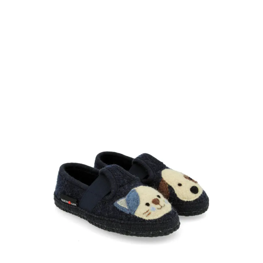 HAFLINGER PANTOFOLA SLIPPER PETS 623073079 BLU CANE-GATTO