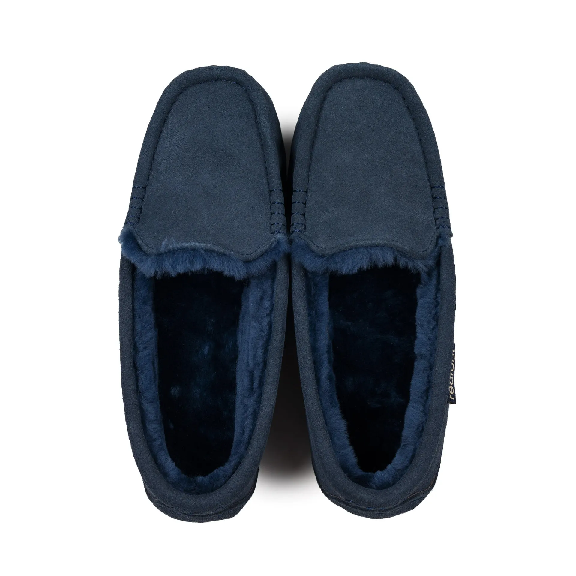 LADIES EVIE NAVY SHEEPSKIN SLIPPER MOCCASIN