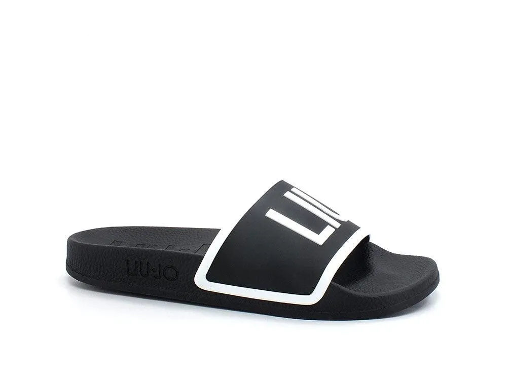 LIU JO Kos 02 Ciabatta Slipper Logo Black White BA2169EX102