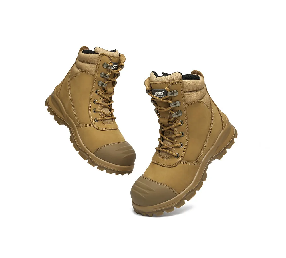 Men Work Boots Leo Safety Lace Up Zip Steel Toe Shoes