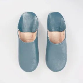 Moroccan Babouche Slippers in Blue Grey