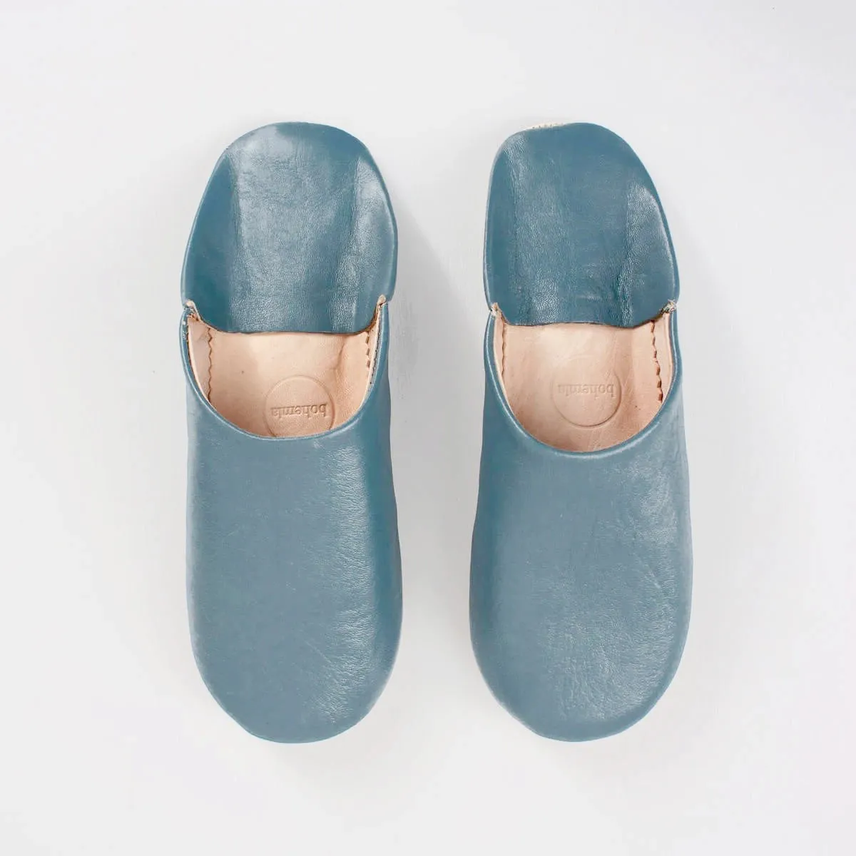 Moroccan Babouche Slippers in Blue Grey