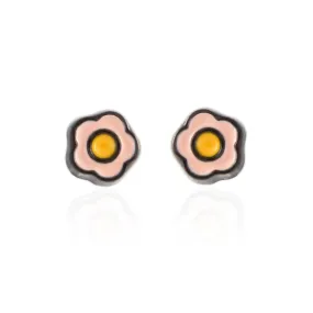 Pink Flower_Tiny Black Coated earrings for Girls