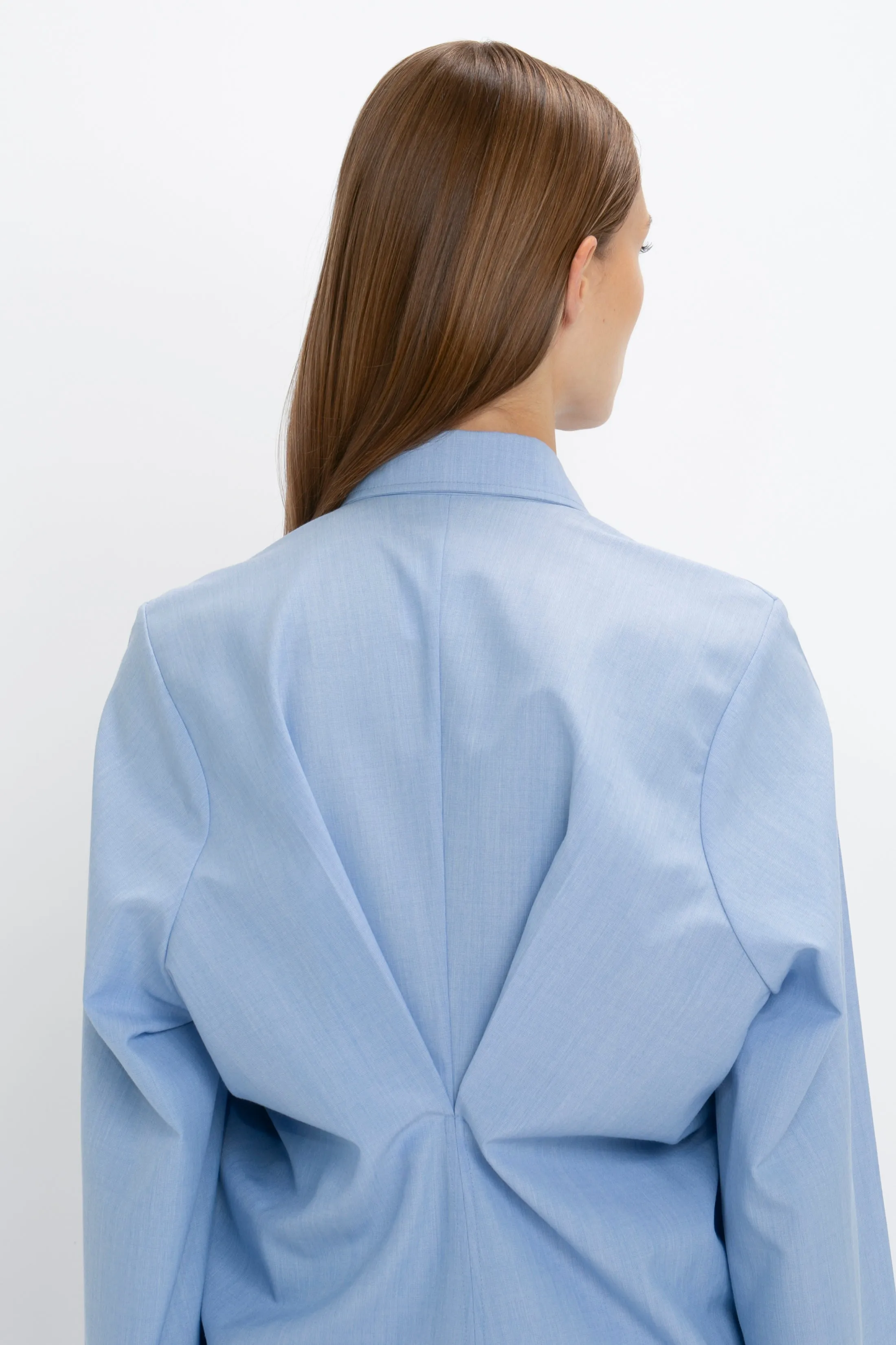 Pleat Detail Raglan Shirt In Oxford Blue