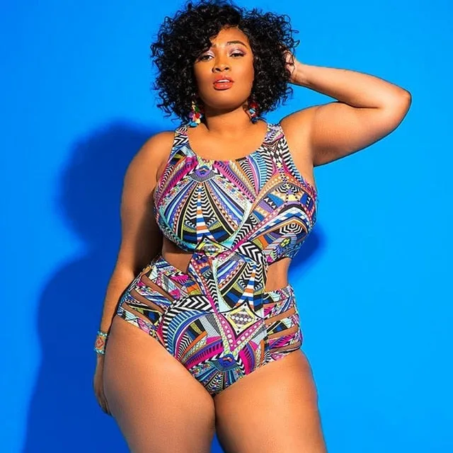 Plus Size Swimwear Bandage Cut Out Bathing Suit Women One Piece Swimsuit African Print Monokin Large Size Bodysuit Sexy Swimsuit