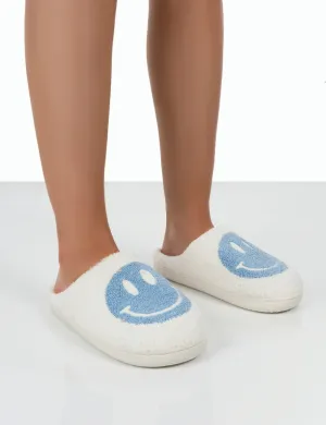 Smile Blue Printed Smiley Face Slippers