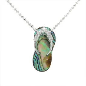 Sterling Silver CZ Strap Abalone Shell Slipper Pendant (Chain Sold Separately)