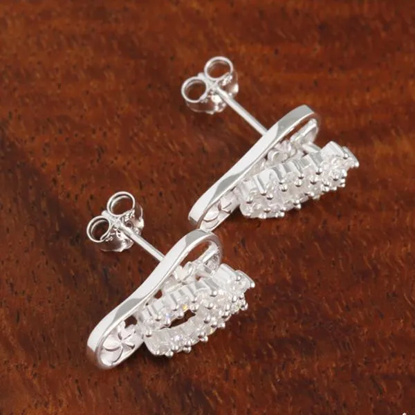 Sterling Silver CZ Strap and Plumeria See Through Slipper Post Earrings