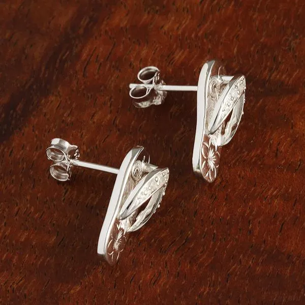 Sterling Silver CZ Strap Hawaiian Scroll Slipper Post Earrings