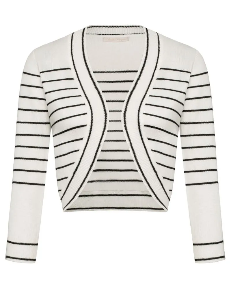 Stripe Printed 3/4 Sleeve Bolero Shrug Open Front Knit Cropped Cardigan Sweater