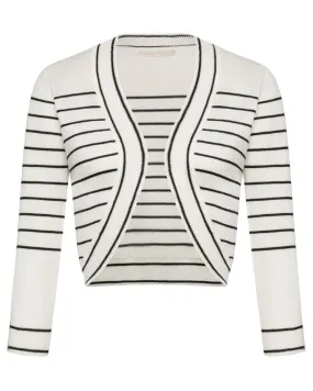 Stripe Printed 3/4 Sleeve Bolero Shrug Open Front Knit Cropped Cardigan Sweater