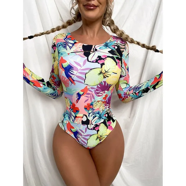 Surfing Swimsuit For Women 2022 Bikini Long Sleeve Swimwear Tiger Print Push Up Summer Bath Suit Two Piece Bandeau Biquini