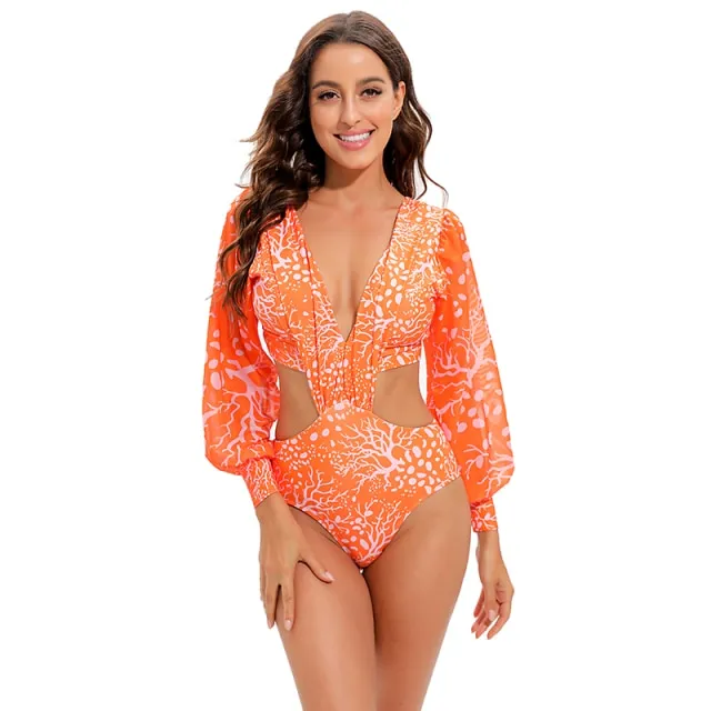 Surfing Swimsuit For Women 2022 Bikini Long Sleeve Swimwear Tiger Print Push Up Summer Bath Suit Two Piece Bandeau Biquini