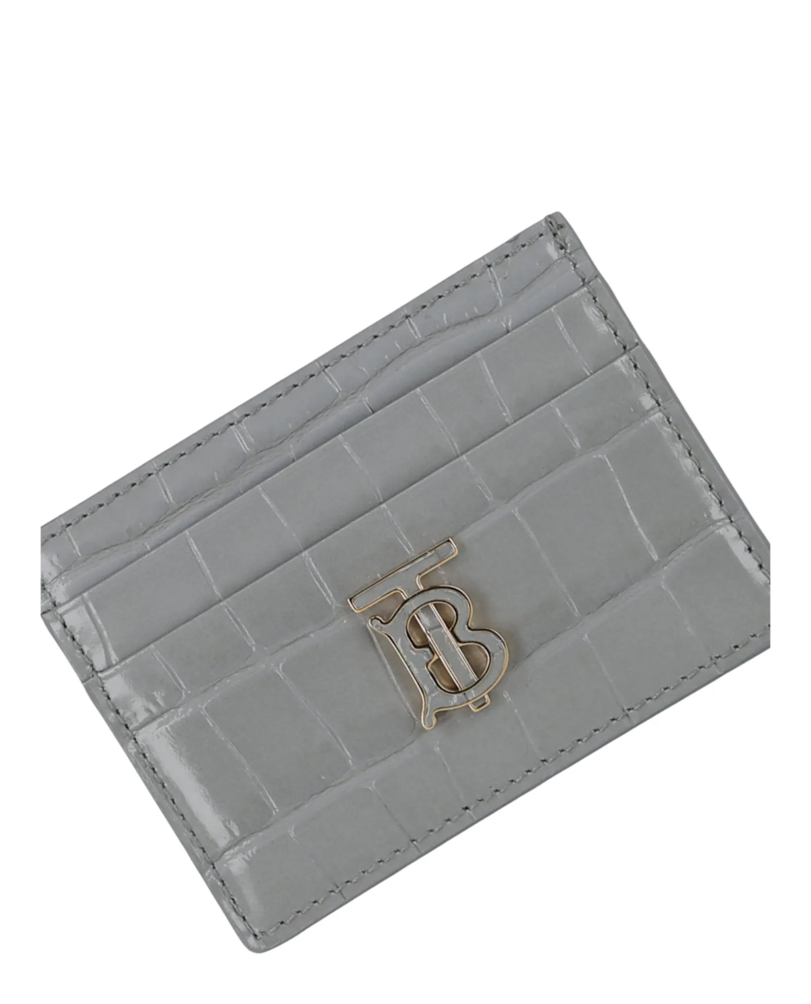 'TB' Croc-Embossed Card Holder