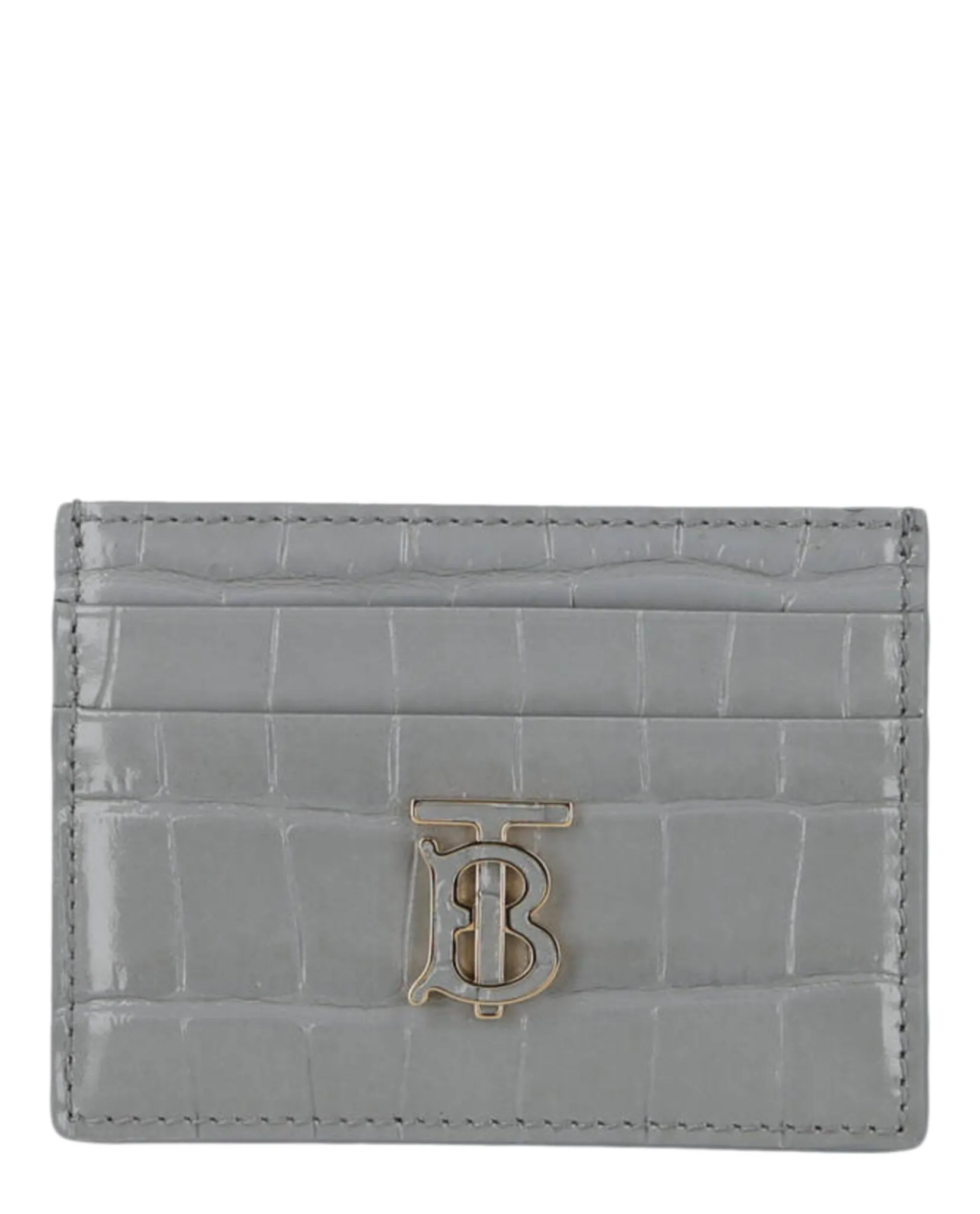 'TB' Croc-Embossed Card Holder