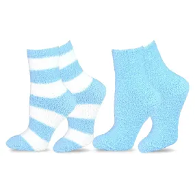 TeeHee Socks Women's Fuzzy Polyester Crew Light Blue 2-Pack (11190)