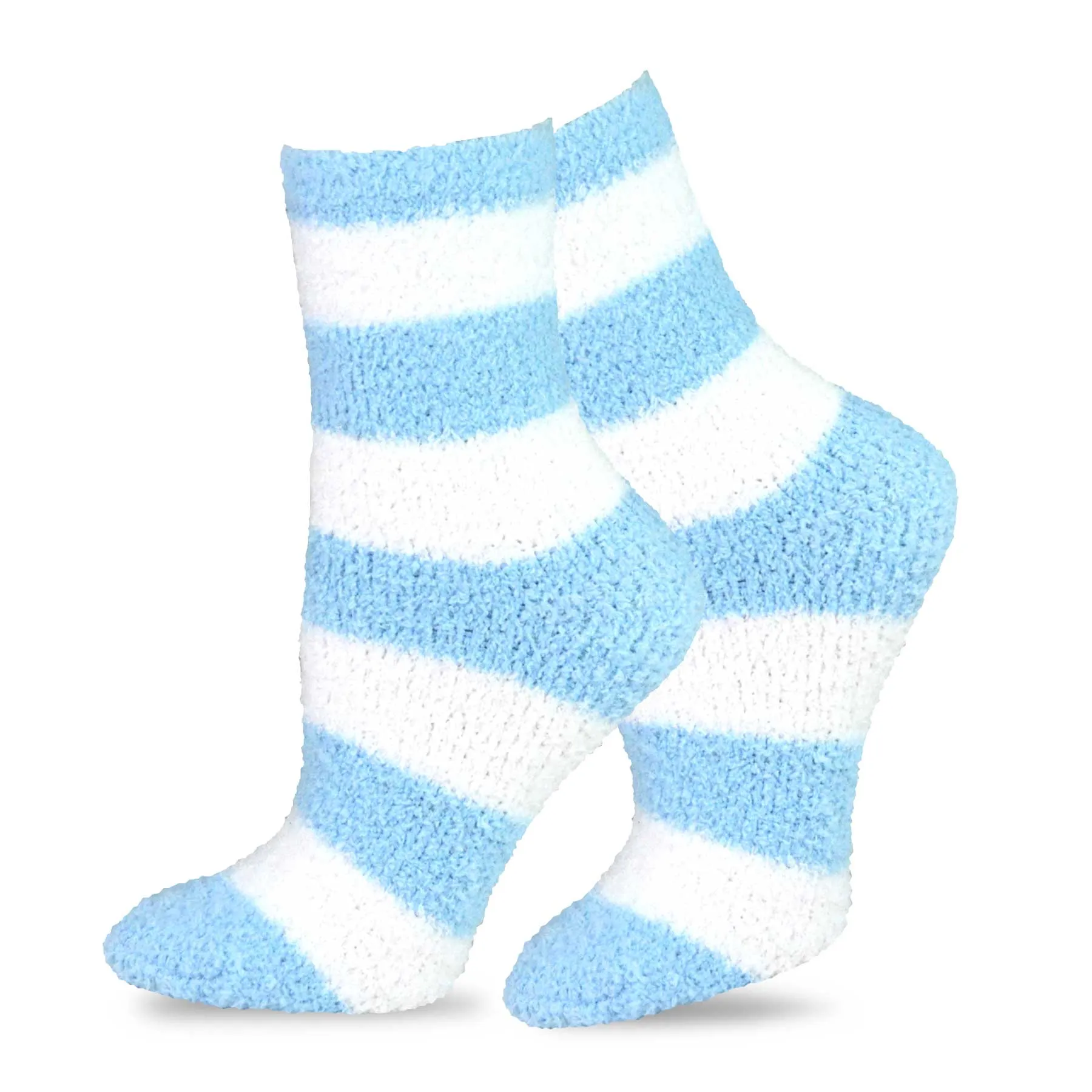 TeeHee Socks Women's Fuzzy Polyester Crew Light Blue 2-Pack (11190)