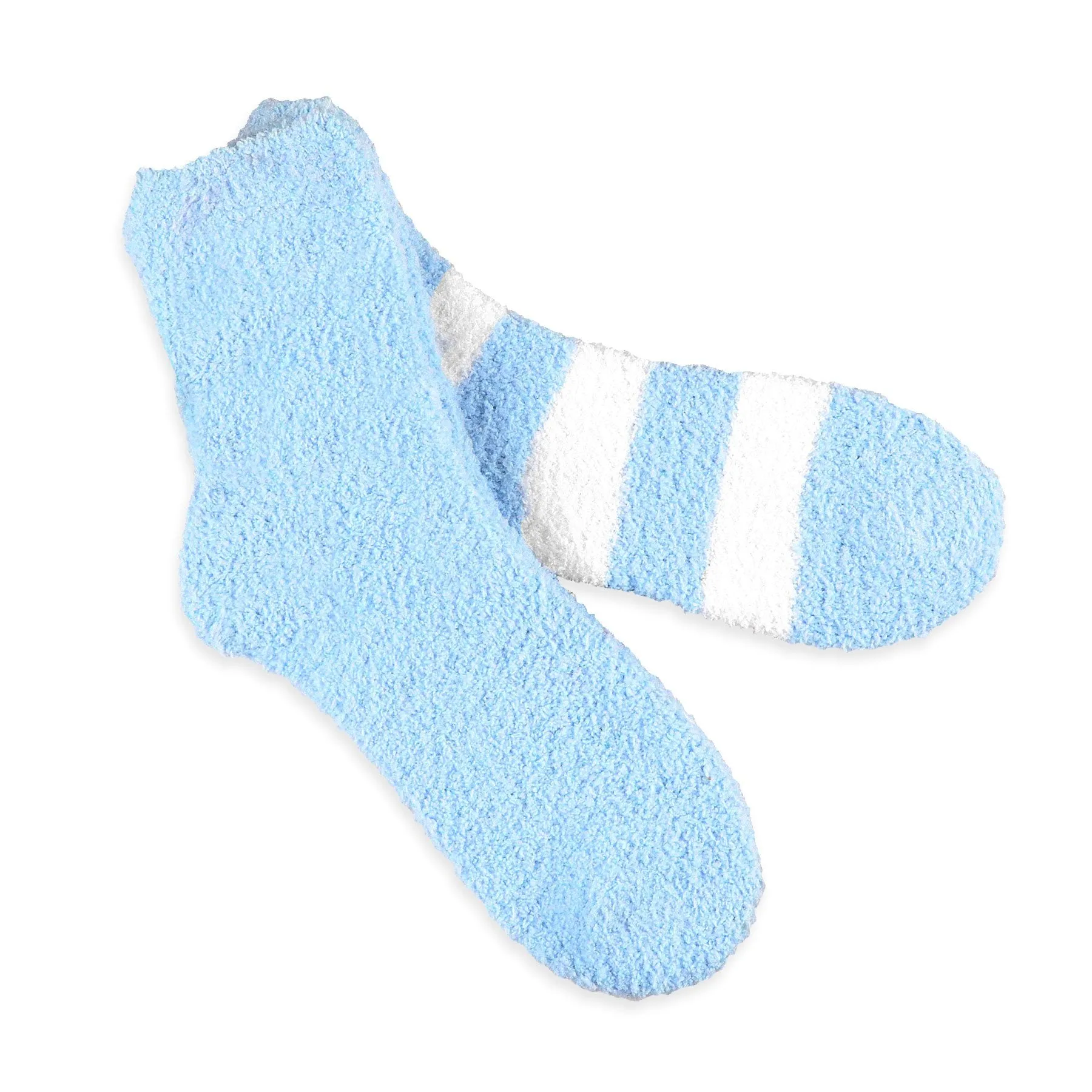 TeeHee Socks Women's Fuzzy Polyester Crew Light Blue 2-Pack (11190)