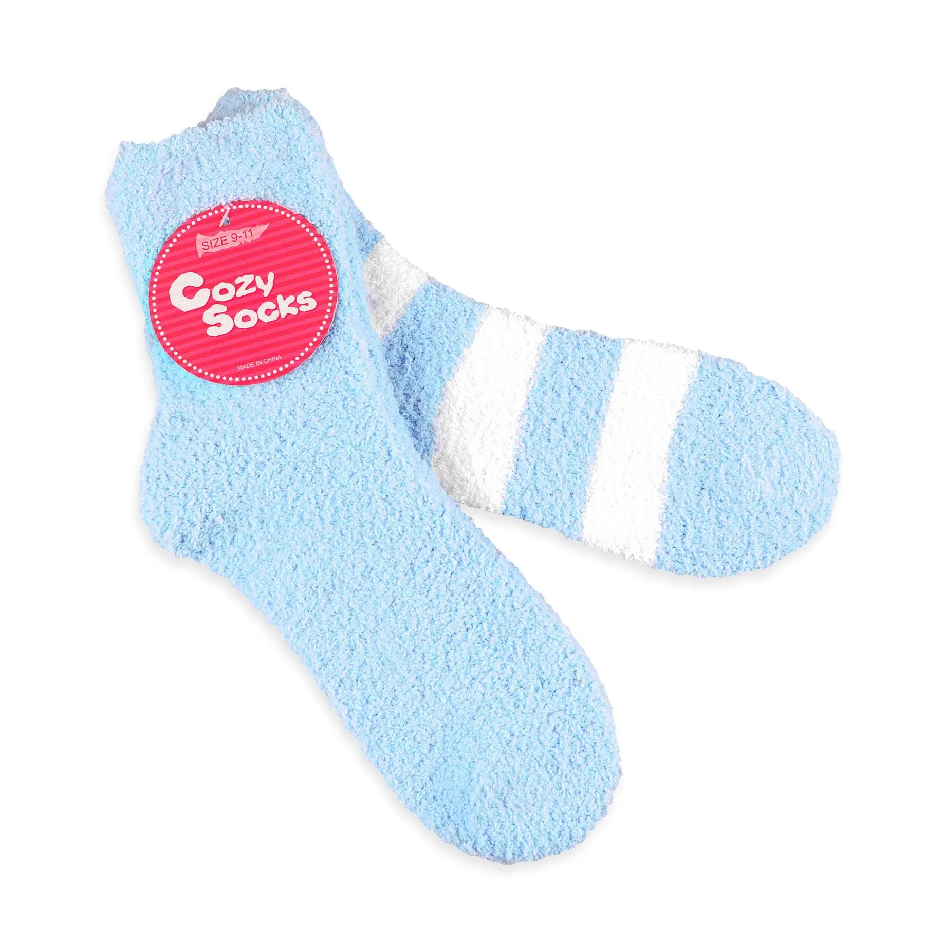 TeeHee Socks Women's Fuzzy Polyester Crew Light Blue 2-Pack (11190)